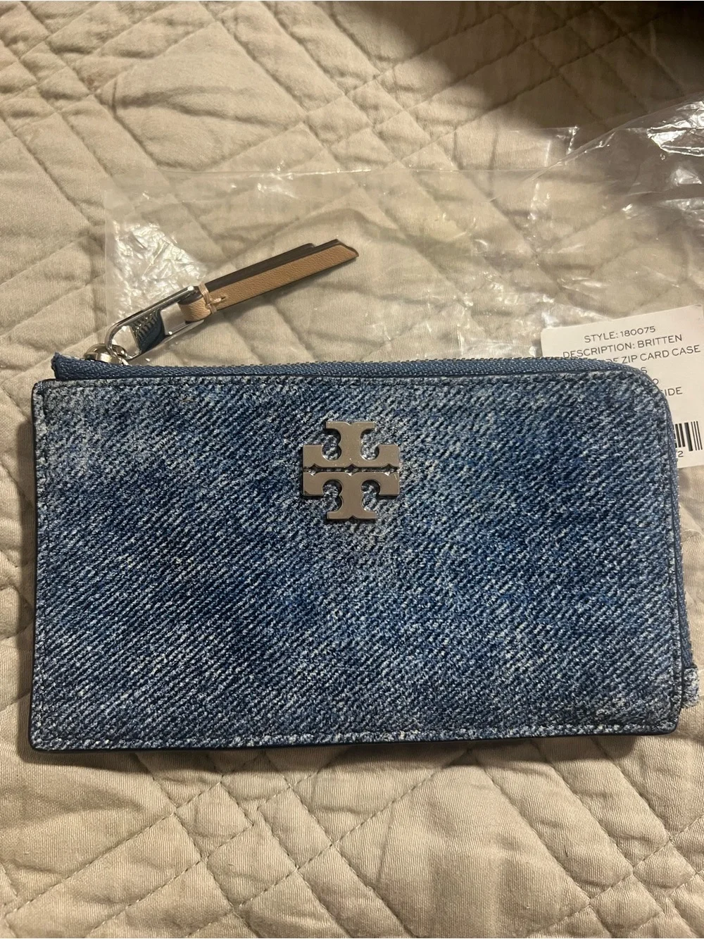 Tory Burch Denim Zip Card Case Wallet - Blue Denim